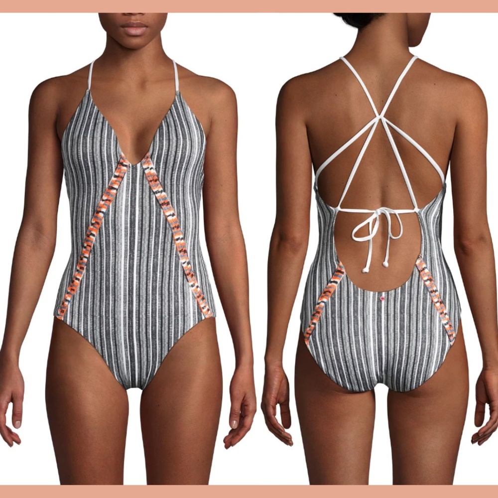 NEW $185‎ Red Carter Stripped One Piece Swimsuit [SZ 6 US ]